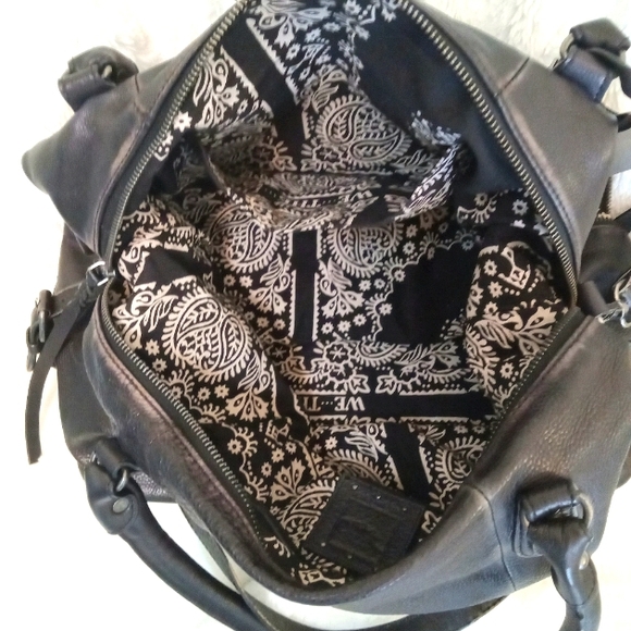 Free People 'WTF' Emerson Distressed Black Leather Hobo Bag - Picture 11 of 14